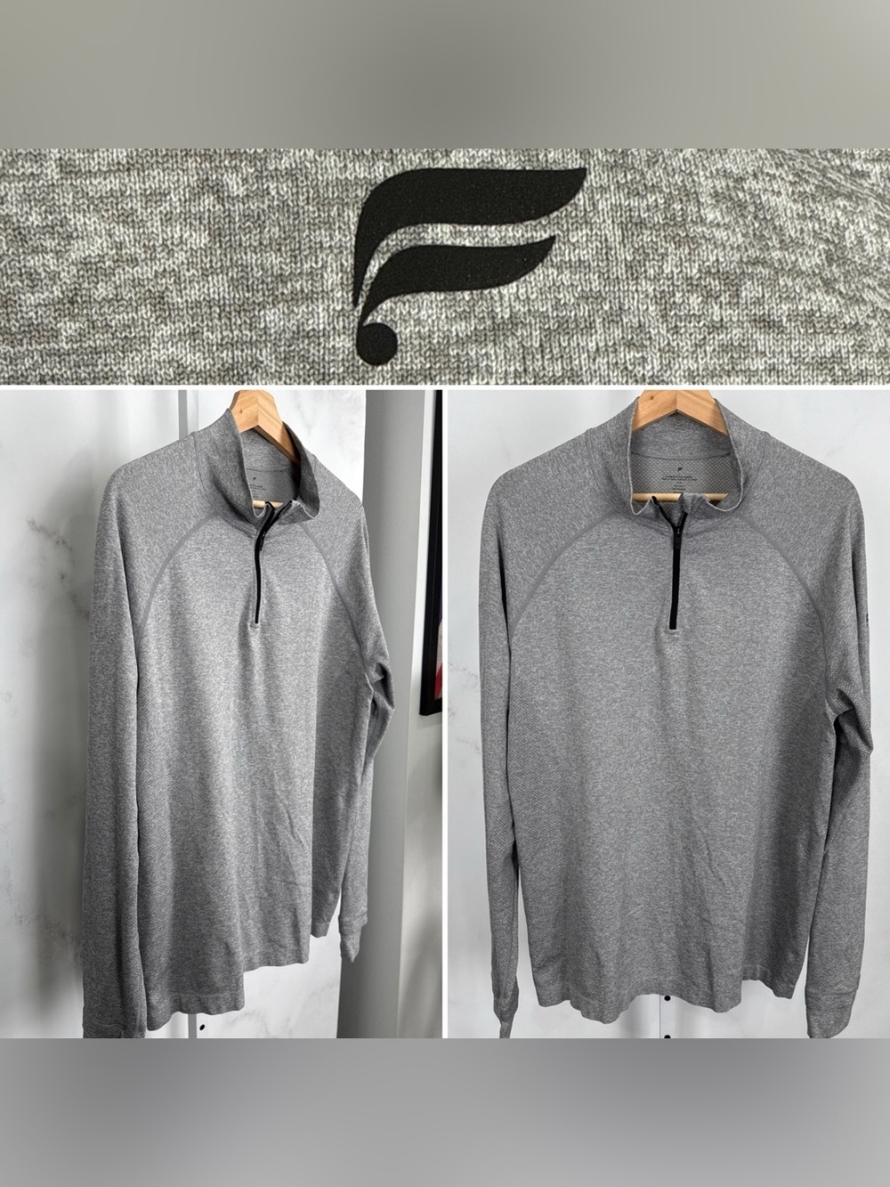 Fabletics Pullover Mens L Gray 1/4 Zip Performance Athletic Long Sleeve